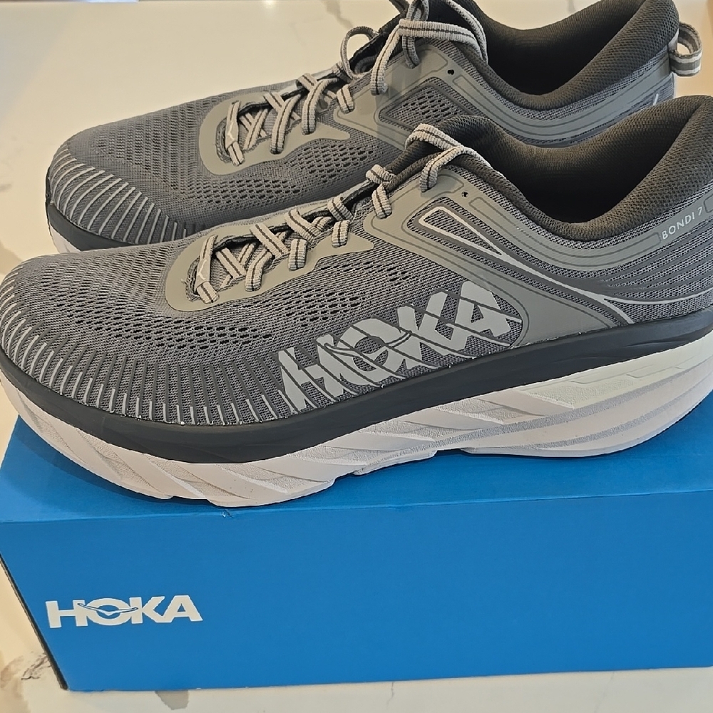 HOKA Bondi 7 Size 12.5 2E Wide Gray Athletic Running Shoes